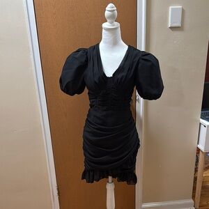 PrettyLittleThing Black Ruched Puff Sleeve Mini Dress